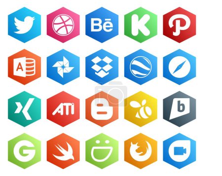 Téléchargez les illustrations : 20 Pack d'icônes pour les médias sociaux Y compris groupon. essaim. dropbox. blogueur. xing - en licence libre de droit