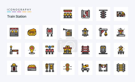 Illustration for 25 Train Station Line Filled Style icon pack - Royalty Free Image