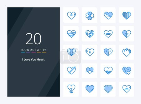 Téléchargez les illustrations : 20 icône de couleur bleu coeur pour la présentation - en licence libre de droit