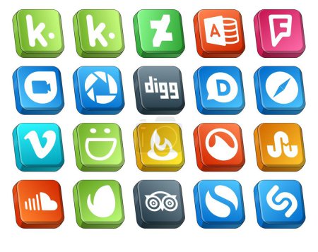 Ilustración de 20 Paquete de iconos de redes sociales Incluyendo sonido. tropezar con. safari. grooveshark. contrabandista - Imagen libre de derechos