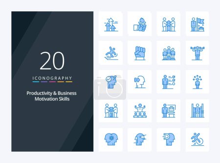 Téléchargez les illustrations : 20 Compétences de productivité et de motivation des entreprises icône de couleur bleue pour la présentation - en licence libre de droit