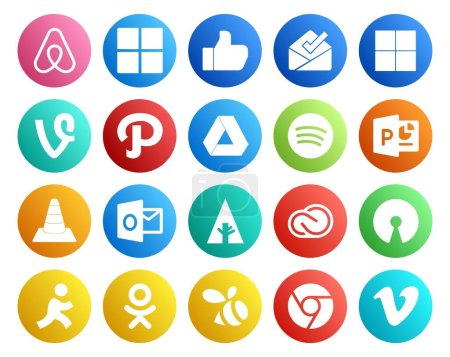 Illustration for 20 Social Media Icon Pack Including adobe. creative cloud. spotify. forrst. player - Royalty Free Image