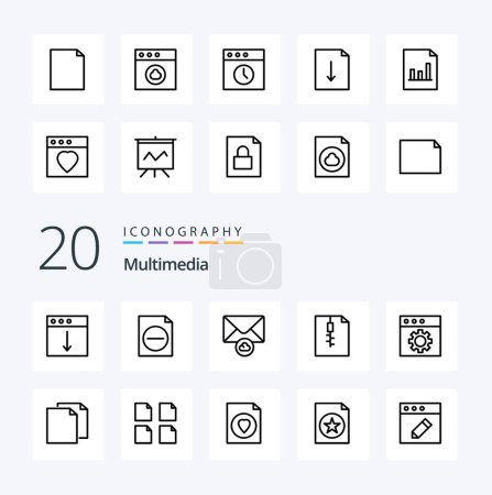 Illustration for 20 Multimedia Line icon Pack like document preferences envelope mac zip - Royalty Free Image