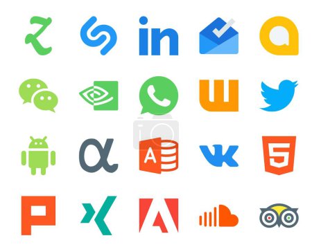 Illustration for 20 Social Media Icon Pack Including plurk. vk. whatsapp. microsoft access. android - Royalty Free Image