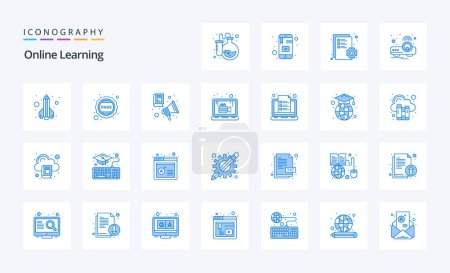 Illustration for 25 Online Learning Blue icon pack - Royalty Free Image