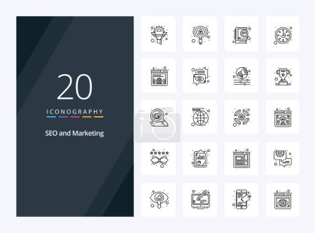Illustration for 20 Seo Outline icon for presentation - Royalty Free Image