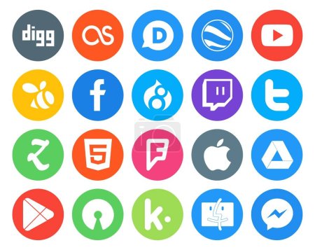 Illustration for 20 Social Media Icon Pack Including google play. apple. drupal. foursquare. zootool - Royalty Free Image