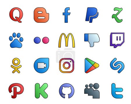 Illustration for 20 Social Media Icon Pack Including path. apps. mcdonalds. google play. google duo - Royalty Free Image
