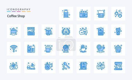 Téléchargez les illustrations : 25 Coffee Shop Pack icône bleue - en licence libre de droit