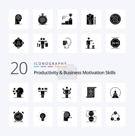 Illustration for 20 Productivity And Business Motivation Skills Solid Glyph icon Pack like trophy cup prize human achievements nonstop - Royalty Free Image