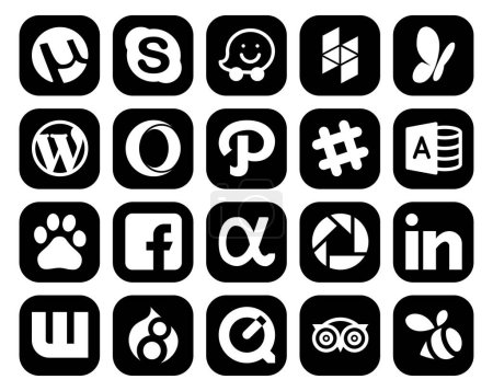 Ilustración de 20 Paquete de iconos de redes sociales Incluyendo linkedin. red de aplicación. ópera. facebook. acceso microsoft - Imagen libre de derechos
