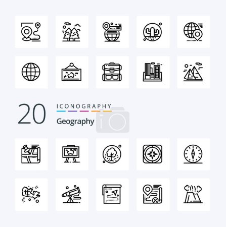 Illustration for 20 Geo Graphy Line icon Pack like direction gps photo nature plant - Royalty Free Image