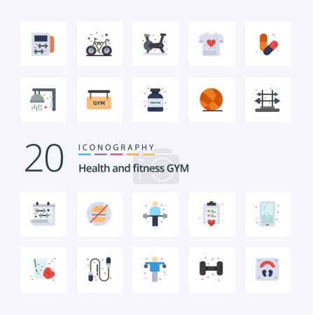 Ilustración de 20 Gimnasio icono de color plano Paquete como mobil love dumbbell tablero de notas - Imagen libre de derechos