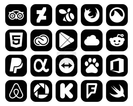 Ilustración de 20 Paquete de iconos de redes sociales Incluyendo teamviewer. paypal. nube creativa. reddit. aplicaciones - Imagen libre de derechos