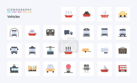 Illustration for 25 Vehicles Flat color icon pack - Royalty Free Image