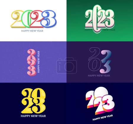 Illustration for Big Set of 2023 Happy New Year logo text design 2023 number design template - Royalty Free Image