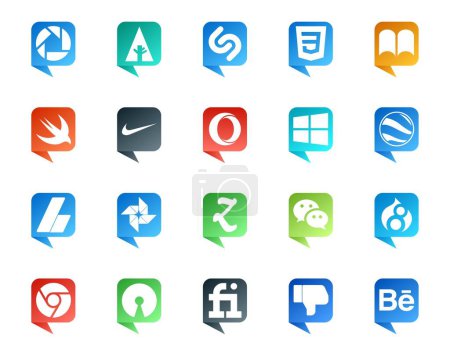Ilustración de 20 Social Media Speech Bubble Style Logo como el cromo. mensajero. ventanas. wechat. foto - Imagen libre de derechos