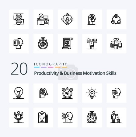 Illustration for 20 Productivity And Business Motivation Skills Line icon Pack like insight glow focusing bulb off - Royalty Free Image