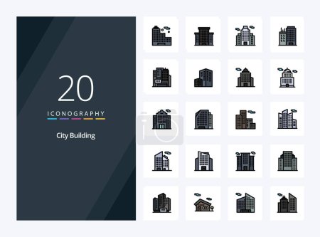 Illustration for 20 City Building line Filled icon for presentation - Royalty Free Image