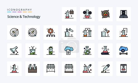 Téléchargez les illustrations : Pack d'icônes de style rempli de 25 lignes scientifiques et technologiques - en licence libre de droit