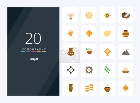 Téléchargez les illustrations : 20 icône Pongal Flat Color pour la présentation - en licence libre de droit