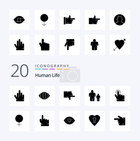 Ilustración de 20 Icono de glifo sólido humano Pack como pulgares de dedo femenino haga clic en padre - Imagen libre de derechos