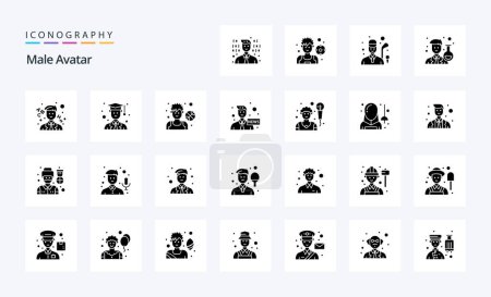 Téléchargez les illustrations : Pack de 25 icônes Avatar Solid Glyph Homme - en licence libre de droit