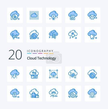 Ilustración de 20 Tecnología de nube Icono de color azul Paquete como datos de red de paquete de nube dólar - Imagen libre de derechos