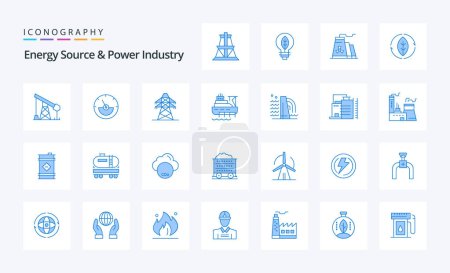 Téléchargez les illustrations : 25 Source d'énergie et industrie électrique pack icône bleue - en licence libre de droit