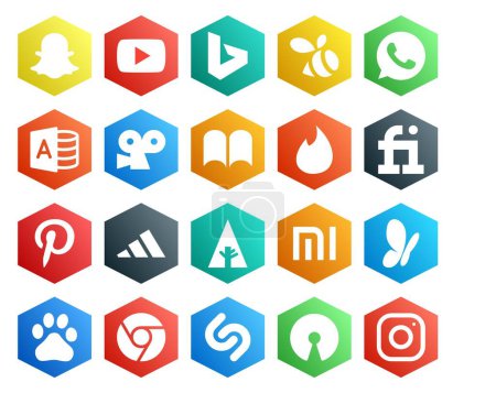 Ilustración de 20 Paquete de iconos de redes sociales incluyendo cromo. msn. ibooks. xiaomi. adidas - Imagen libre de derechos