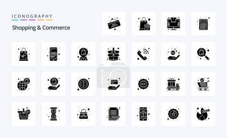 Téléchargez les illustrations : 25 Shopping et commerce pack icône Glyphe solide - en licence libre de droit