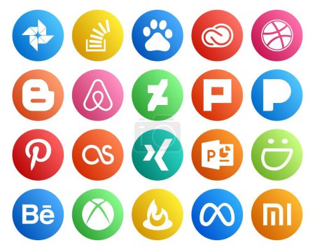 Ilustración de 20 Paquete de iconos de redes sociales incluyendo xing. pinterest. adobe. pandora. deviantart - Imagen libre de derechos