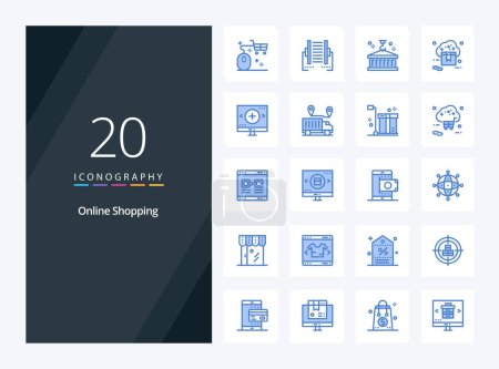 Téléchargez les illustrations : 20 Online Shopping Icône de couleur bleue pour la présentation - en licence libre de droit
