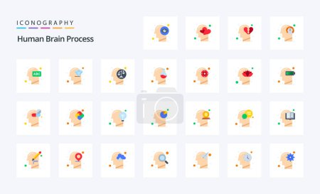 Illustration for 25 Human Brain Process Flat color icon pack - Royalty Free Image