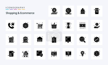 Téléchargez les illustrations : 25 Shopping Commerce électronique Solid Glyph icône pack - en licence libre de droit