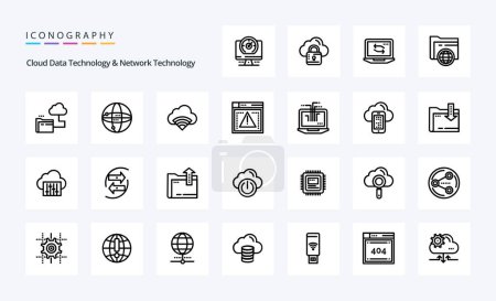 Téléchargez les illustrations : Pack d'icônes 25 Cloud Data Technology et Network Technology Line - en licence libre de droit