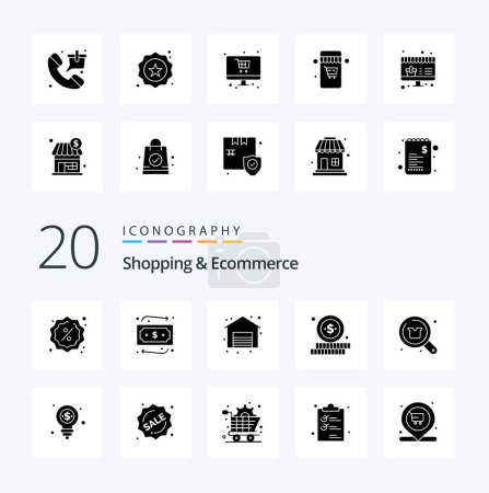 Ilustración de 20 Compras Comercio electrónico Icono de glifo sólido Paquete como la insignia estrella del mercado de compras - Imagen libre de derechos