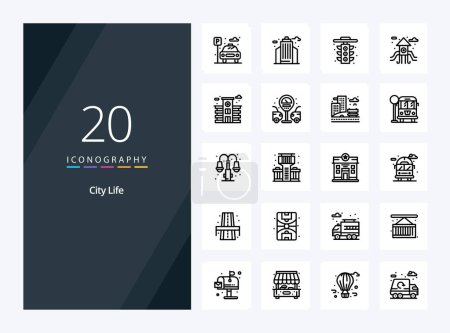 Illustration for 20 City Life Outline icon for presentation - Royalty Free Image