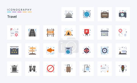 Ilustración de 25 Paquete de icono de color plano de viaje - Imagen libre de derechos
