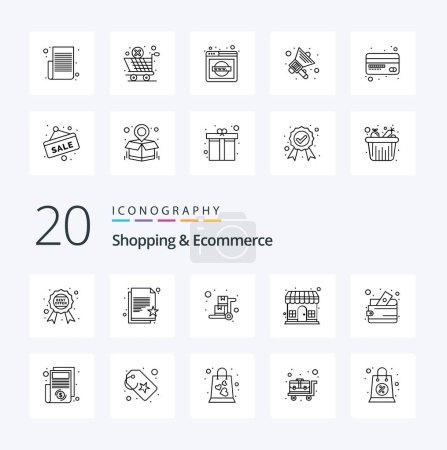 Ilustración de 20 Compras Icono de línea de comercio electrónico Pack como salida de la tienda lista de deseos carrito de equipaje del mercado - Imagen libre de derechos