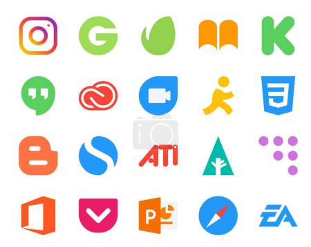 Illustration for 20 Social Media Icon Pack Including office. forrst. adobe. ati. blogger - Royalty Free Image