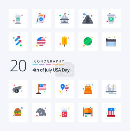 Téléchargez les illustrations : 20 Usa Flat Color icon Pack comme des paquets de pont ballons argent drapeau américain - en licence libre de droit