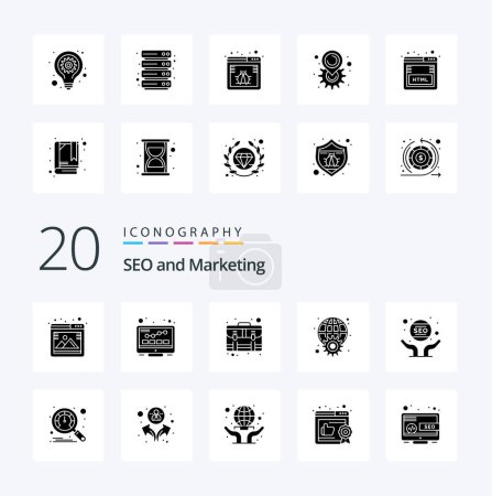 Illustration for 20 Seo Solid Glyph icon Pack. like web. internet. services. globe. payment - Royalty Free Image