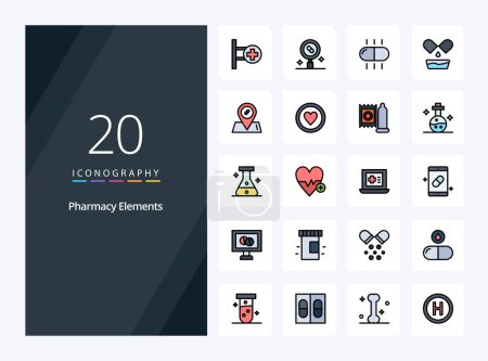 Illustration for 20 Pharmacy Elements line Filled icon for presentation - Royalty Free Image
