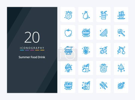Photo pour 20 Summer Food Drink icône de couleur bleue pour la présentation - image libre de droit