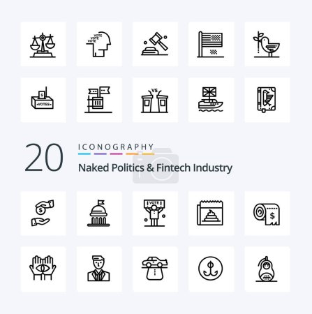 Illustration for 20 Naked Politics And Fintech Industry Line icon Pack like finance costs advertising consumption news - Royalty Free Image
