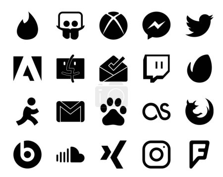 Ilustración de 20 Paquete de iconos de redes sociales incluyendo firefox. baidu. bandeja de entrada. Correo. gmail - Imagen libre de derechos