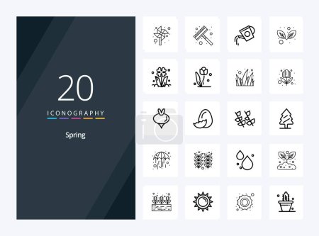 Téléchargez les illustrations : 20 icône de contour de printemps pour la présentation - en licence libre de droit