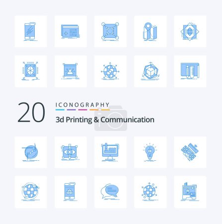 Ilustración de 20 Impresión 3d y comunicación icono de color azul Paquete como idea de cubo bosquejar la fabricación del producto - Imagen libre de derechos