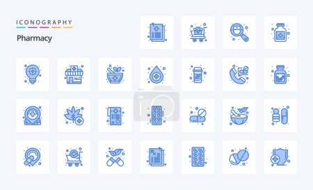 Illustration for 25 Pharmacy Blue icon pack - Royalty Free Image